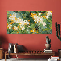 HKM-157971 Handmade Oil Painting on Canvas - Abstract Floral Crabapple Blossoms Art, 3D Textured, Unstretched Wall Decor