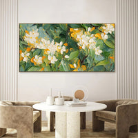 HKM-157971 Handmade Oil Painting on Canvas - Abstract Floral Crabapple Blossoms Art, 3D Textured, Unstretched Wall Decor