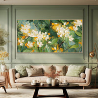 HKM-157971 Handmade Oil Painting on Canvas - Abstract Floral Crabapple Blossoms Art, 3D Textured, Unstretched Wall Decor