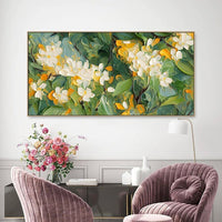 HKM-157971 Handmade Oil Painting on Canvas - Abstract Floral Crabapple Blossoms Art, 3D Textured, Unstretched Wall Decor