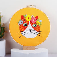 HKM-158035 DIY Handmade Embroidery Kit - European Abstract Cat Designs on Cotton Cloth