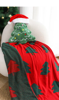 HKM-158035 Floral Decorative Christmas Tree Blanket with Matching Pillow - Available in Two Sizes