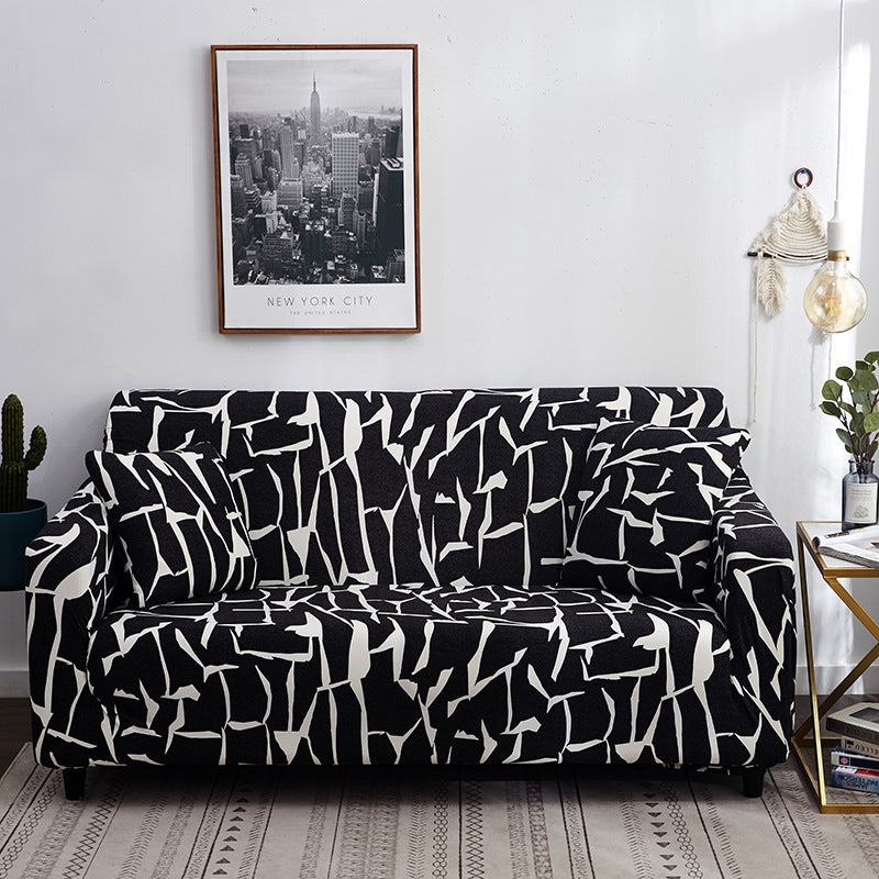 HKM-158419 Elastic Full Cover Sofa Protector - European Style Geometric Fabric, Fits Modular Sofas, Multiple Sizes Available