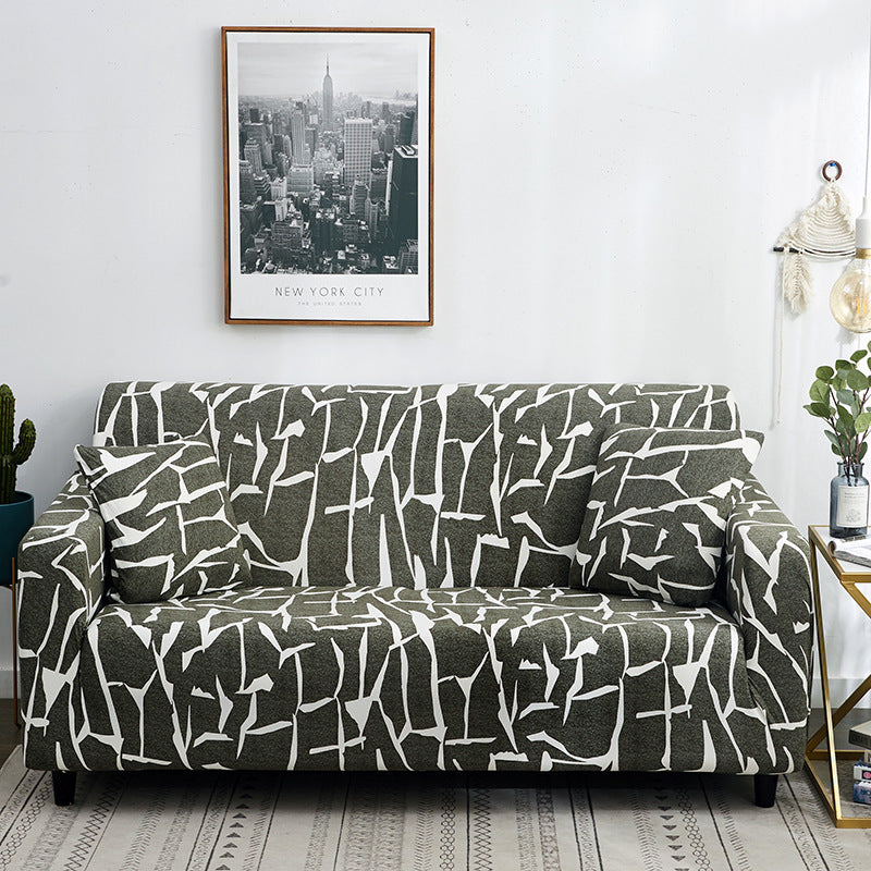 HKM-158419 Elastic Full Cover Sofa Protector - European Style Geometric Fabric, Fits Modular Sofas, Multiple Sizes Available