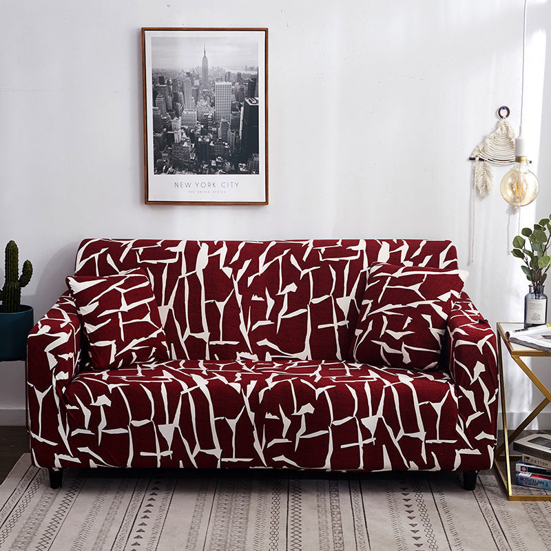 HKM-158419 Elastic Full Cover Sofa Protector - European Style Geometric Fabric, Fits Modular Sofas, Multiple Sizes Available