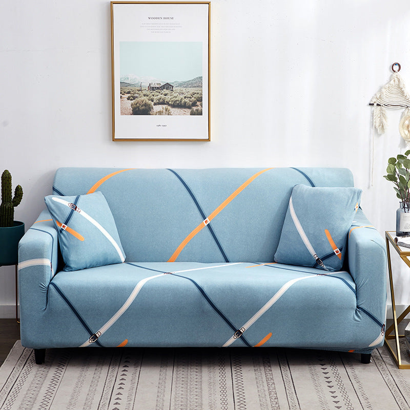 HKM-158419 Elastic Full Cover Sofa Protector - European Style Geometric Fabric, Fits Modular Sofas, Multiple Sizes Available