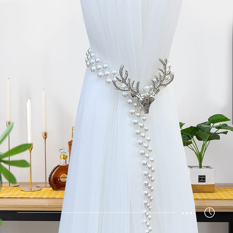 HKM-158739 Elegant Elk Head Metal Curtain Tie Hook for Modern Home Decor