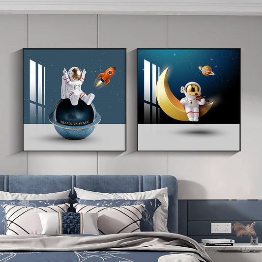 HKM-159187 Astronaut Canvas Art Poster - Modern Flat Oil Painting for Space Travel Decor