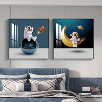 HKM-159187 Astronaut Canvas Art Poster - Modern Flat Oil Painting for Space Travel Decor