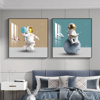 HKM-159187 Astronaut Canvas Art Poster - Modern Flat Oil Painting for Space Travel Decor