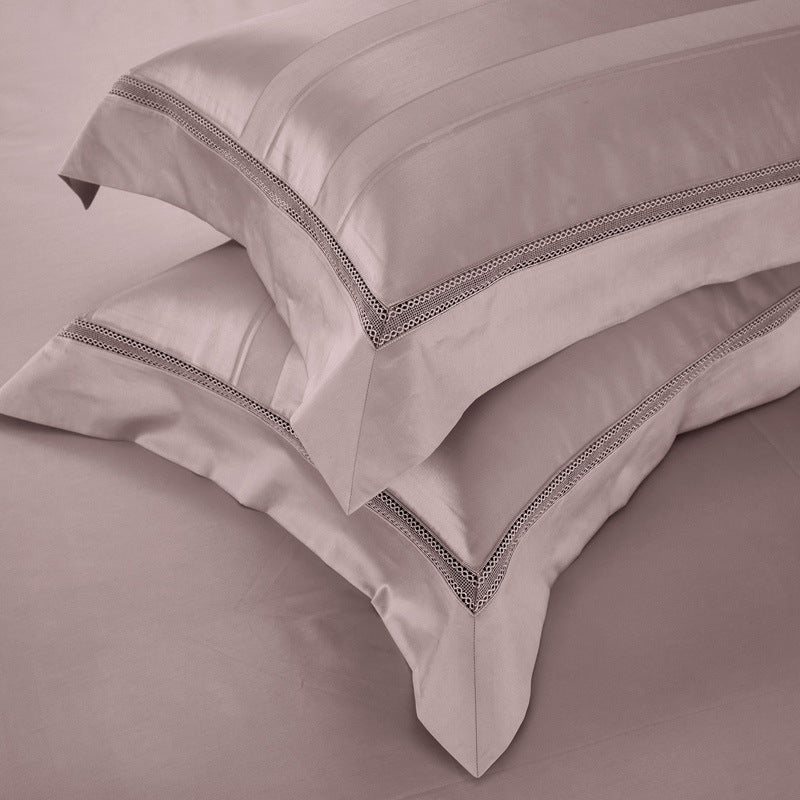 HKM-159507 High Density Jacquard Cotton Bedding Set - 4 Pieces in Pink, Grey, and Camel