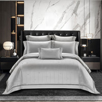 HKM-159507 High Density Jacquard Cotton Bedding Set - 4 Pieces in Pink, Grey, and Camel