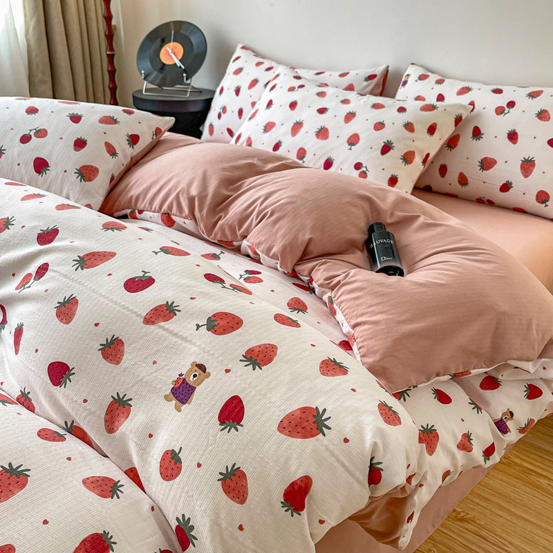 HKM-159507 Thickened Brushed Cartoon-Patterned Bedding Set - 3-Piece for Maternal and Child