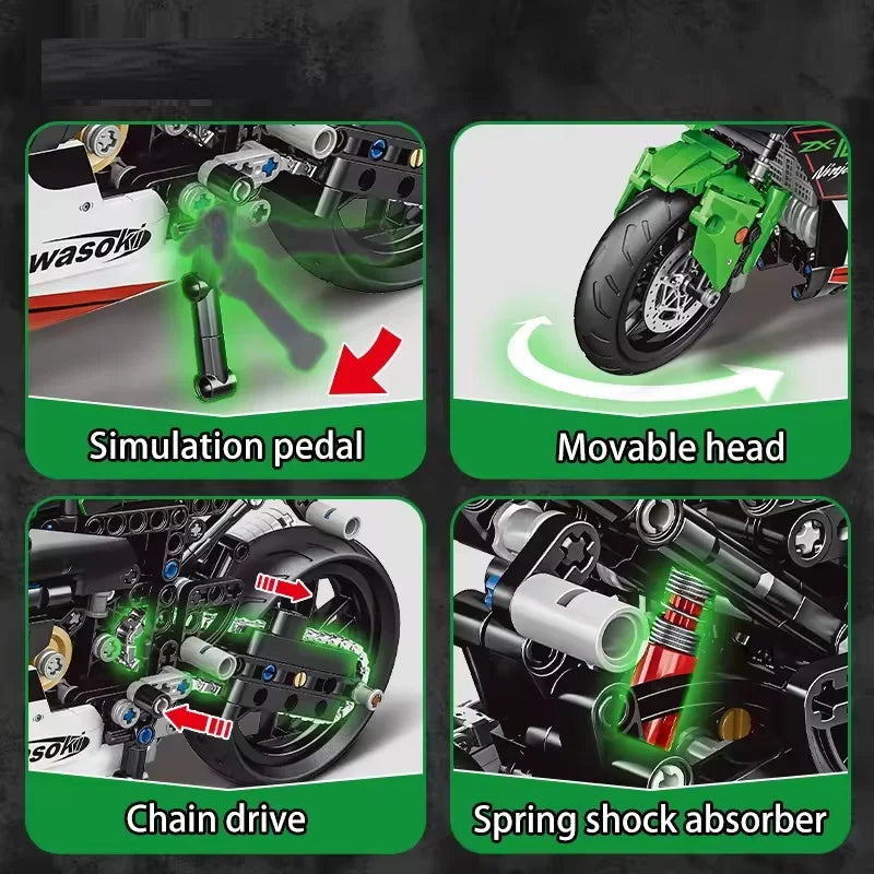 1/6 Scale Motorcycle Building Block Set - 50 Piece Construction Toy for Ages 2 and Up