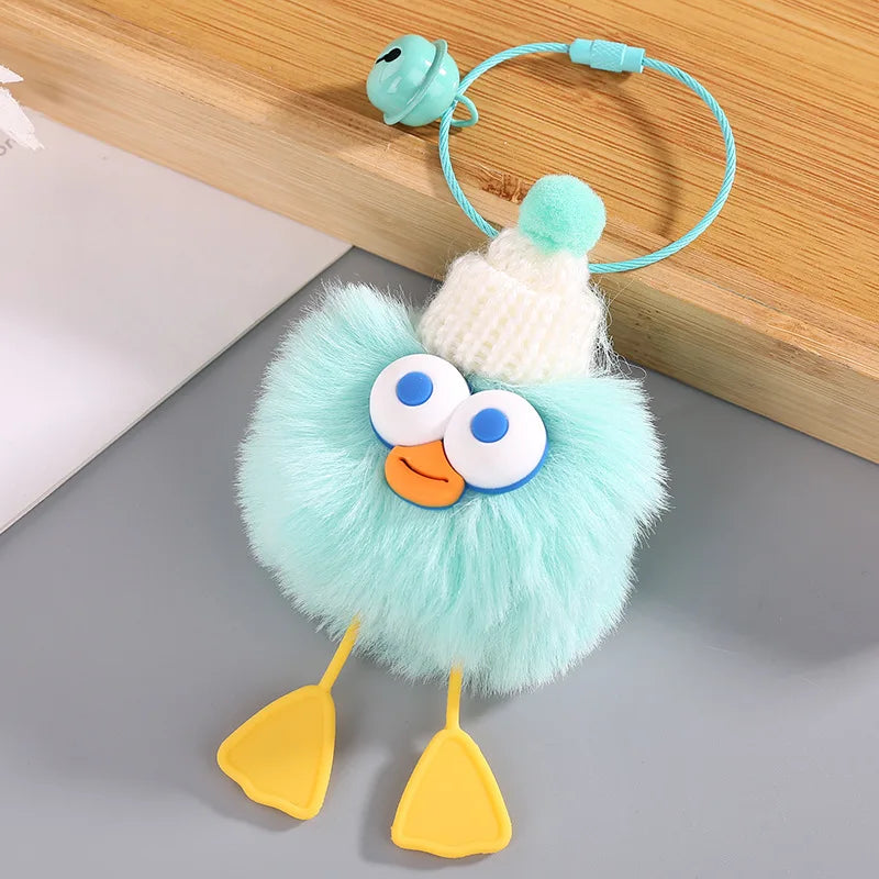 HKM-160019 Plush Duckling Keychain – Soft Fur Ball Pendant for Bags, Backpacks, and Keys