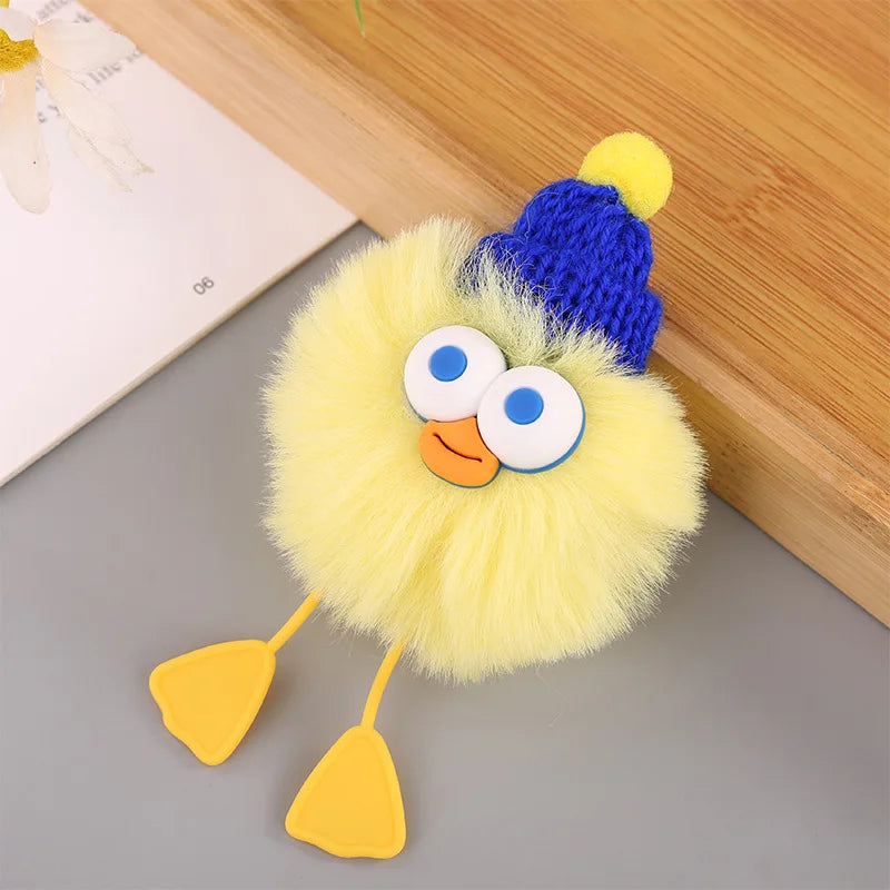 HKM-160019 Plush Duckling Keychain – Soft Fur Ball Pendant for Bags, Backpacks, and Keys