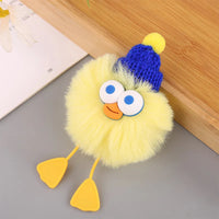 HKM-160019 Plush Duckling Keychain – Soft Fur Ball Pendant for Bags, Backpacks, and Keys