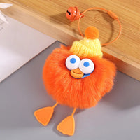 HKM-160019 Plush Duckling Keychain – Soft Fur Ball Pendant for Bags, Backpacks, and Keys