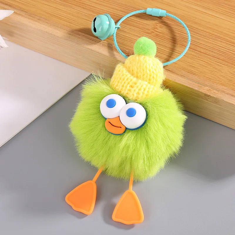 HKM-160019 Plush Duckling Keychain – Soft Fur Ball Pendant for Bags, Backpacks, and Keys