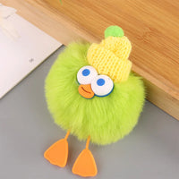 HKM-160019 Plush Duckling Keychain – Soft Fur Ball Pendant for Bags, Backpacks, and Keys