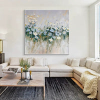 HKM-160275 Handmade Modern Oil Painting - Blue Flower Canvas Art for Home Decoration