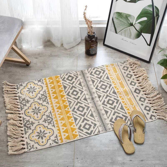 HKM-160403 Handmade Ethnic Style Cotton Hemp Retro Rectangular Mat - 60x90cm