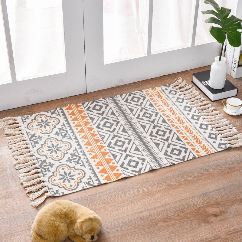 HKM-160403 Handmade Ethnic Style Cotton Hemp Retro Rectangular Mat - 60x90cm