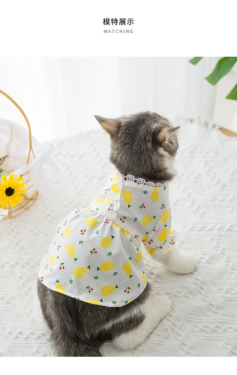 HKM-160787 Floral Puff Sleeve Pet Skirt for Small Dogs and Cats - Soft & Breathable Fabric
