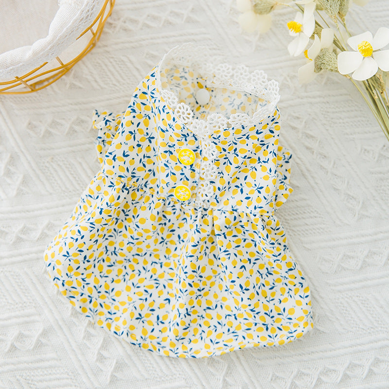 HKM-160787 Floral Puff Sleeve Pet Skirt for Small Dogs and Cats - Soft & Breathable Fabric