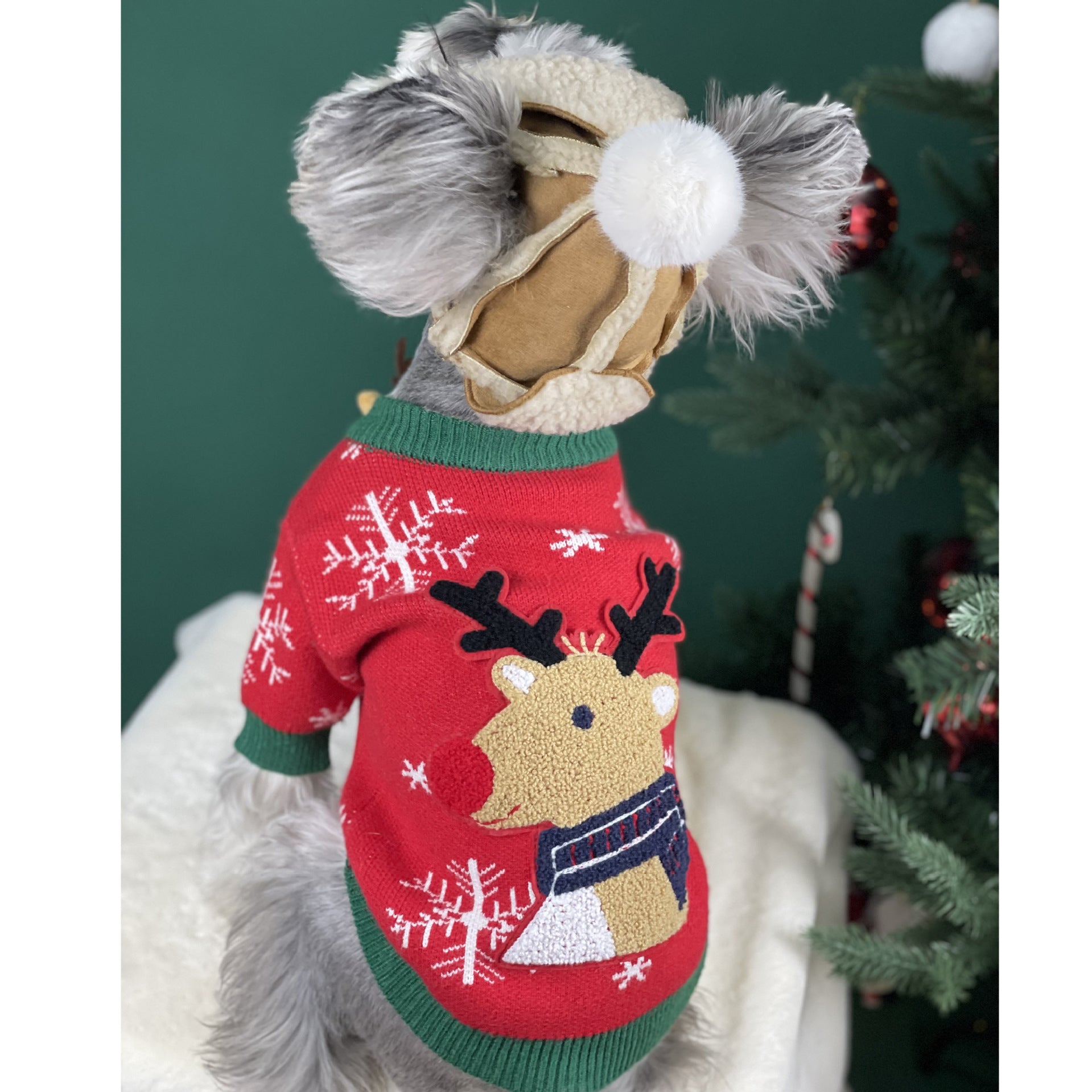 HKM-160915 Warm and Cozy Christmas Padded Dog Sweater in Green and Red
