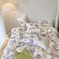 HKM-161171 Elegant French Lace Pleated Bed Skirt Set with Floral Design - Available in Multiple Sizes