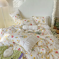 HKM-161171 Elegant French Lace Pleated Bed Skirt Set with Floral Design - Available in Multiple Sizes