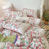 HKM-161171 Elegant French Lace Pleated Bed Skirt Set with Floral Design - Available in Multiple Sizes