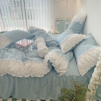 HKM-161171 Elegant French Lace Pleated Bed Skirt Set with Floral Design - Available in Multiple Sizes