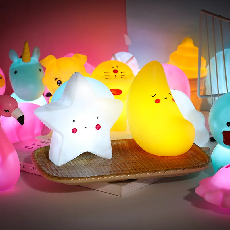 HKM-161491 Cartoon LED Night Light with Moon, Star, and Cloud Design for Kids' Bedroom Decor