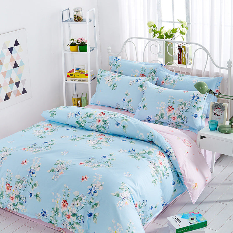 HKM-161491 Idyllic Floral Cotton Twill Bedding Set - 4-Piece Collection with Various Sizes Available