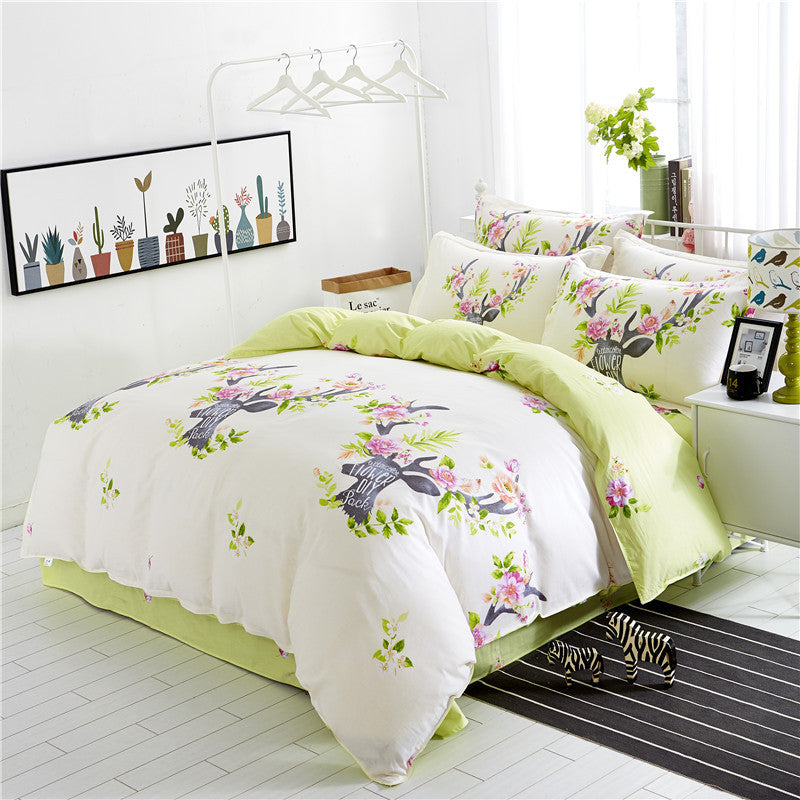 HKM-161491 Idyllic Floral Cotton Twill Bedding Set - 4-Piece Collection with Various Sizes Available