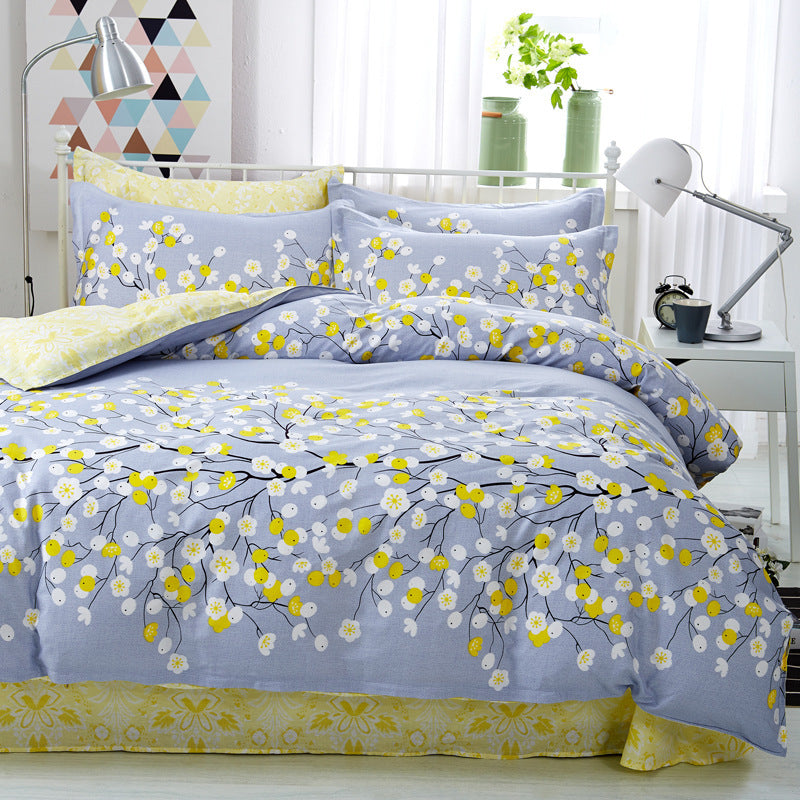 HKM-161491 Idyllic Floral Cotton Twill Bedding Set - 4-Piece Collection with Various Sizes Available
