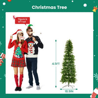 HKM-161619 Slim Prelit Christmas Tree with 250 Warm White Lights and Foldable Metal Stand in Multiple Sizes