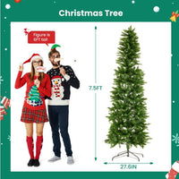 HKM-161619 Slim Prelit Christmas Tree with 250 Warm White Lights and Foldable Metal Stand in Multiple Sizes