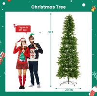 HKM-161619 Slim Prelit Christmas Tree with 250 Warm White Lights and Foldable Metal Stand in Multiple Sizes