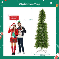 HKM-161619 Slim Prelit Christmas Tree with 250 Warm White Lights and Foldable Metal Stand in Multiple Sizes