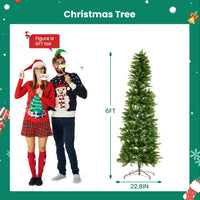 HKM-161619 Slim Prelit Christmas Tree with 250 Warm White Lights and Foldable Metal Stand in Multiple Sizes