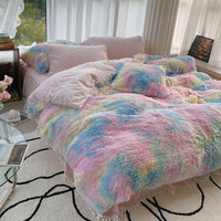 HKM-161811 Milk Fiber Coral Velvet Winter Bed Set - Four-Piece Plush Fleece-Lined Quilt Cover with Bed Skirt