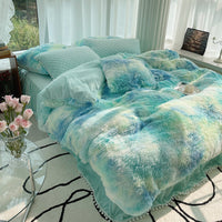 HKM-161811 Milk Fiber Coral Velvet Winter Bed Set - Four-Piece Plush Fleece-Lined Quilt Cover with Bed Skirt
