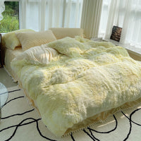 HKM-161811 Milk Fiber Coral Velvet Winter Bed Set - Four-Piece Plush Fleece-Lined Quilt Cover with Bed Skirt