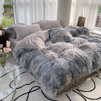 HKM-161811 Milk Fiber Coral Velvet Winter Bed Set - Four-Piece Plush Fleece-Lined Quilt Cover with Bed Skirt