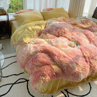 HKM-161811 Milk Fiber Coral Velvet Winter Bed Set - Four-Piece Plush Fleece-Lined Quilt Cover with Bed Skirt