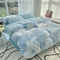 HKM-161811 Milk Fiber Coral Velvet Winter Bed Set - Four-Piece Plush Fleece-Lined Quilt Cover with Bed Skirt