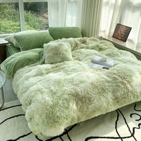 HKM-161811 Milk Fiber Coral Velvet Winter Bed Set - Four-Piece Plush Fleece-Lined Quilt Cover with Bed Skirt